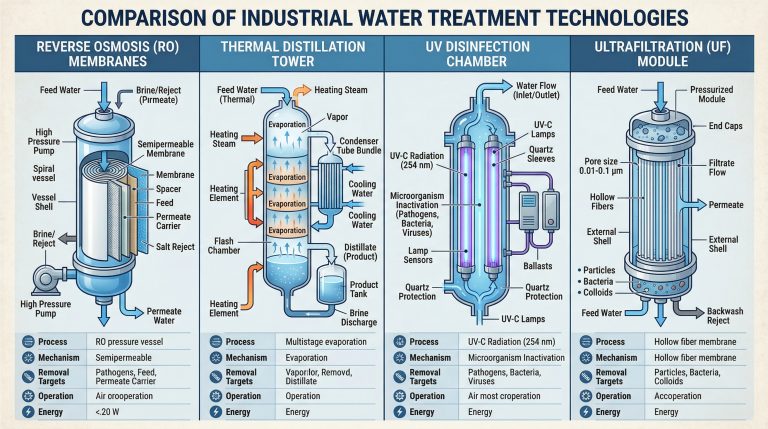 Industrial Water Purification: RO vs Distillation vs UV vs UF [2026 Comparison]