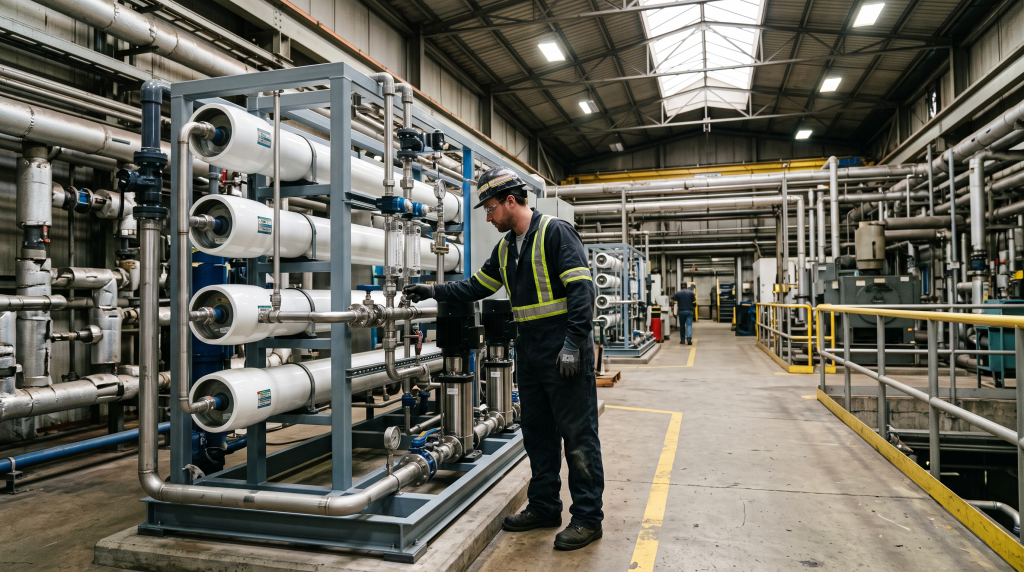 Forward osmosis membrane skid in an industrial facility