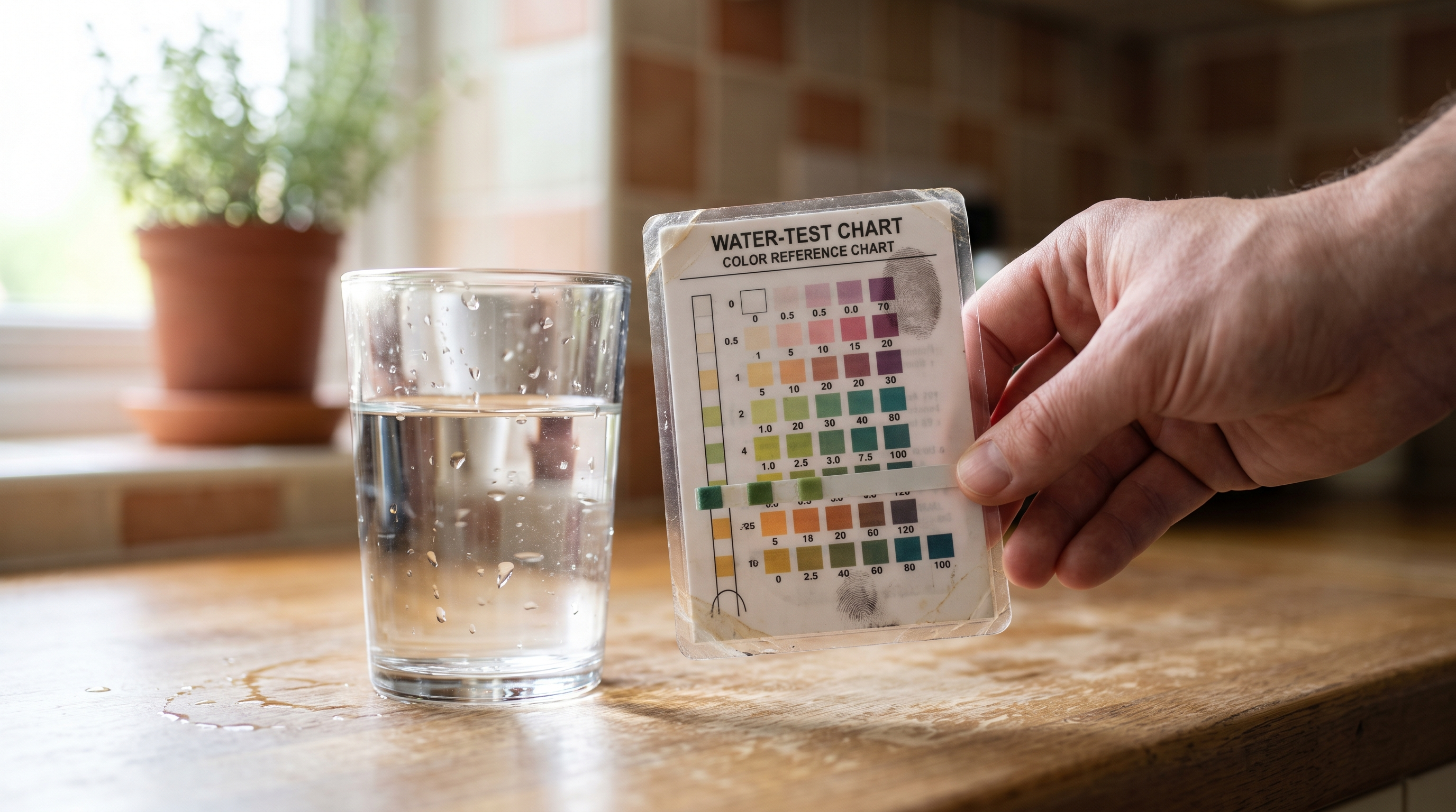 Comparing a water test strip against a color reference chart