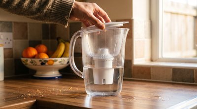 Alkaline filter pitcher used to raise the pH of reverse osmosis water