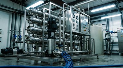 Skid mounted commercial reverse osmosis system in a plant room