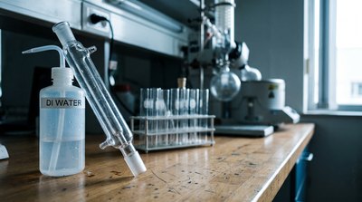 Laboratory glassware used to produce deionized and distilled water