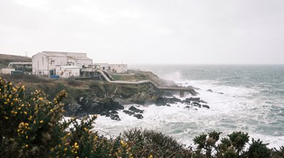 Coastal seawater desalination facility seen from a headland