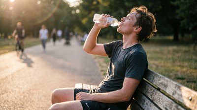 Person drinking water after exercise to support breathing and hydration