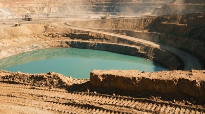 Water management pond at a mine site used for wastewater treatment