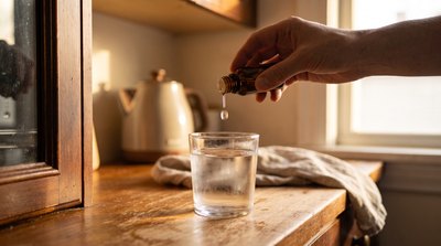 Adding mineral drops to remineralize a glass of reverse osmosis water