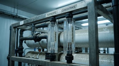 Permeate and concentrate flow meters on a reverse osmosis skid