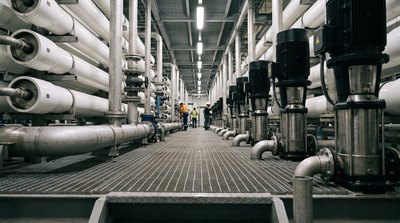 Interior of a seawater reverse osmosis desalination plant
