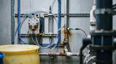 Chemical dosing pump and pH probe used for water neutralization
