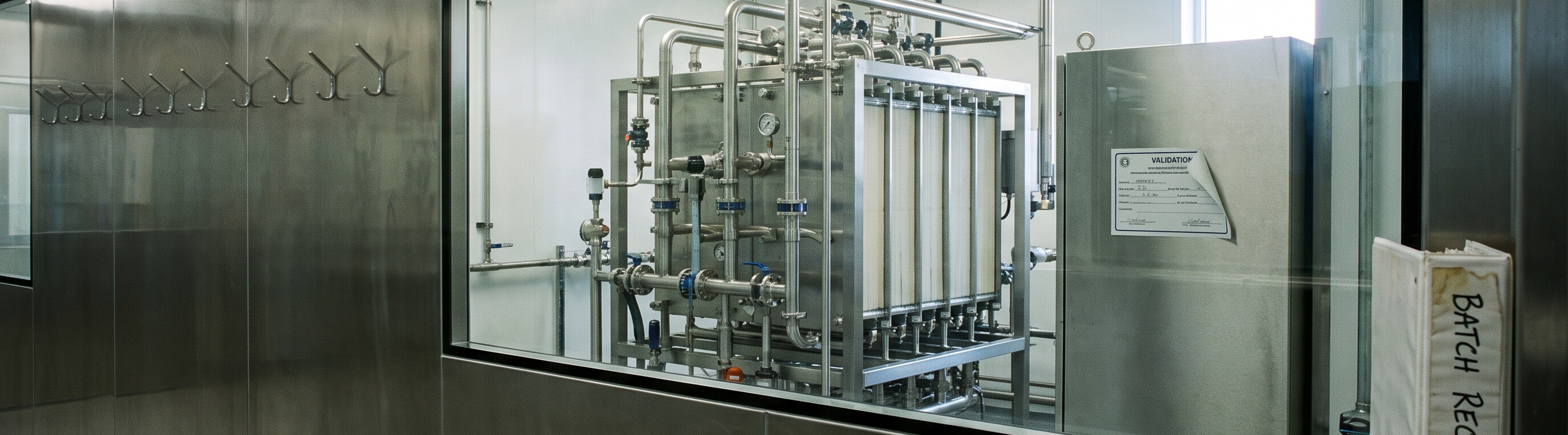 Electrodeionization (EDI) water purification module installed in the utility support room of a pharmaceutical manufacturing facility Electrodeionization (EDI) water purification module installed in the utility support room of a pharmaceutical manufacturing facility